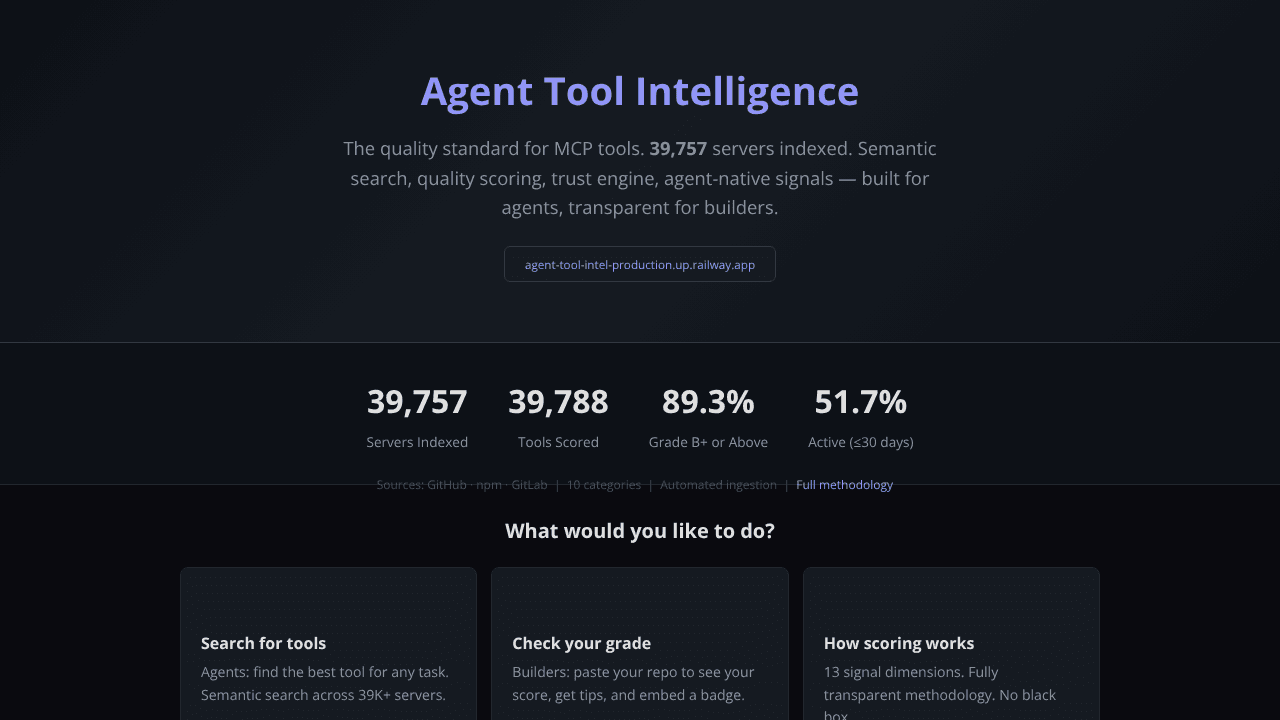 Agent Tool Intelligence website screenshot