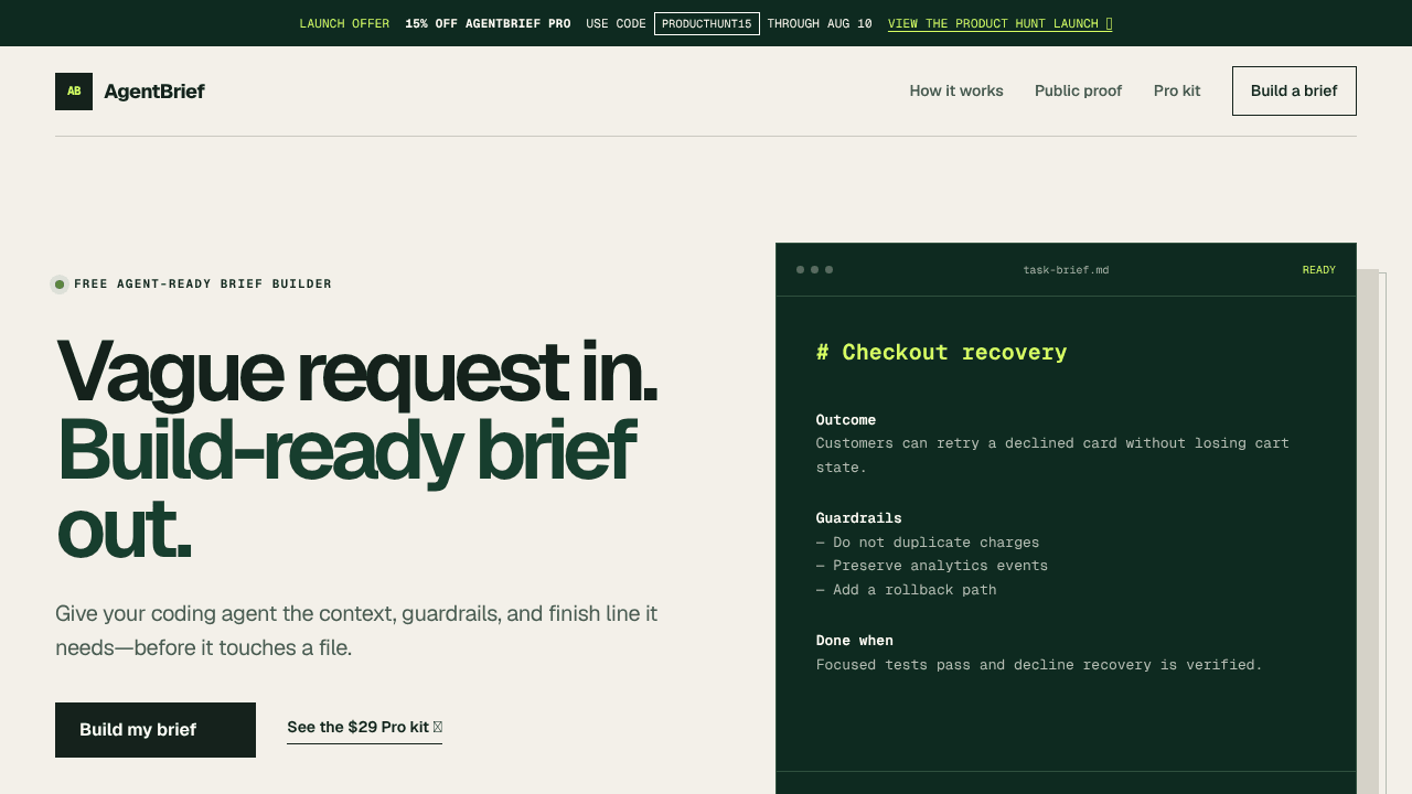 AgentBrief website screenshot