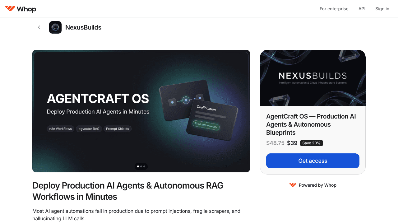 AgentCraft OS website screenshot