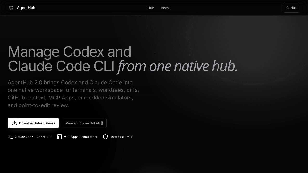 AgentHub 2.0 website screenshot