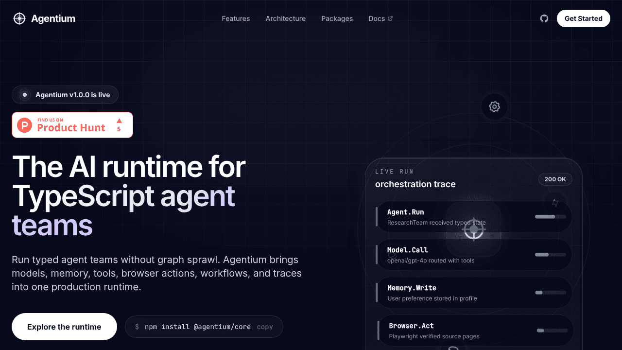 Agentium - AI Agent Runtime website screenshot