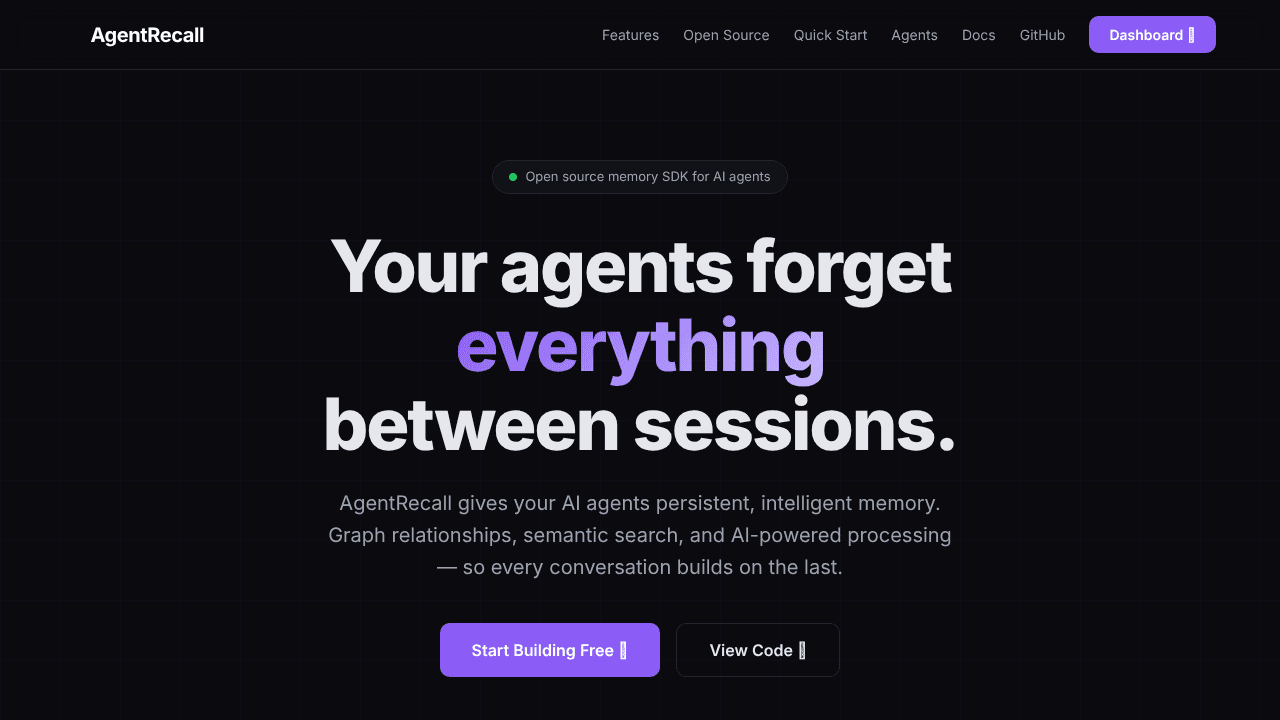 AgentRecall website screenshot