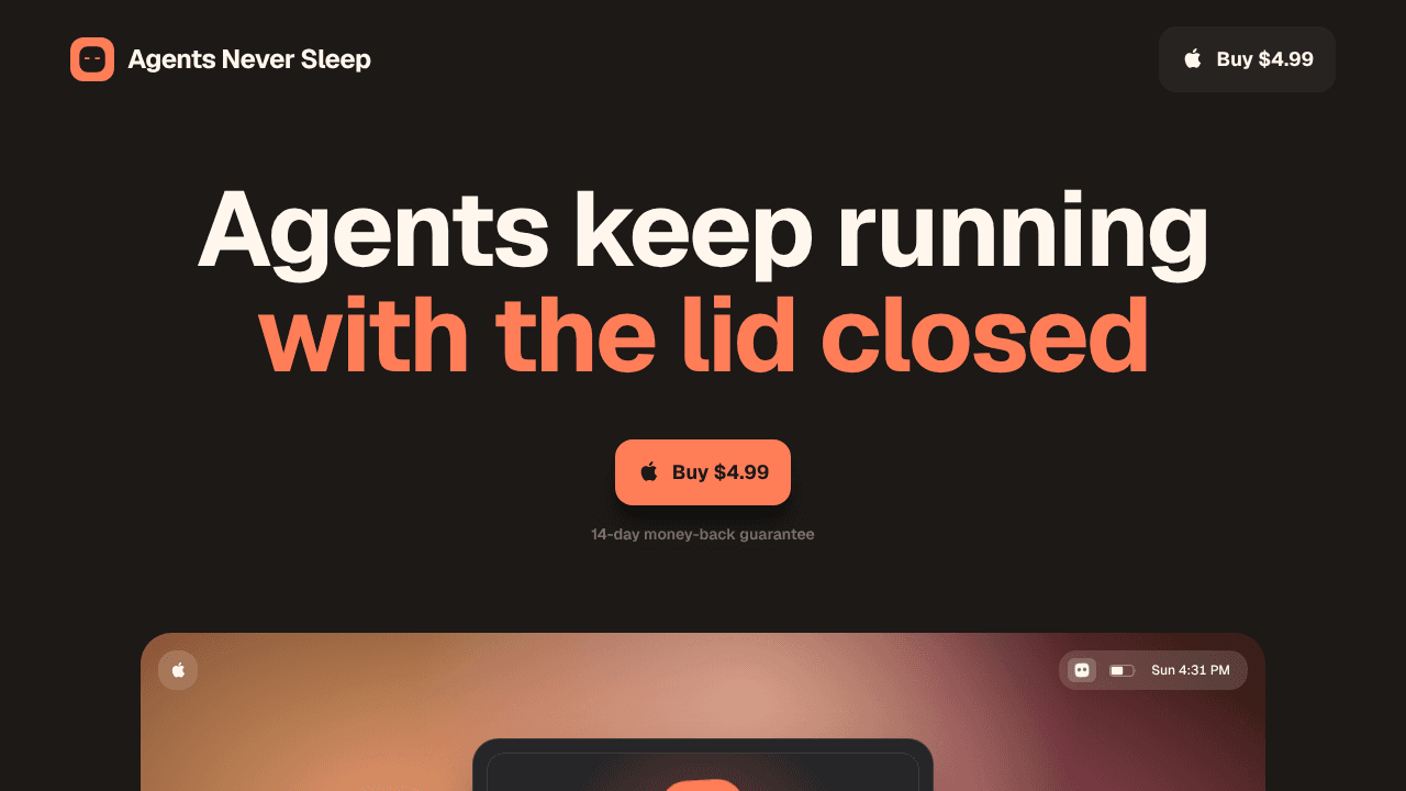 Agents Never Sleep website screenshot