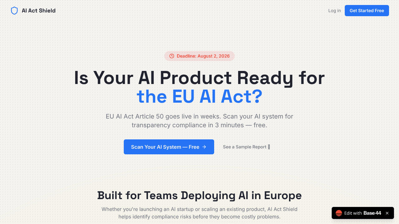 AI Act Shield website screenshot