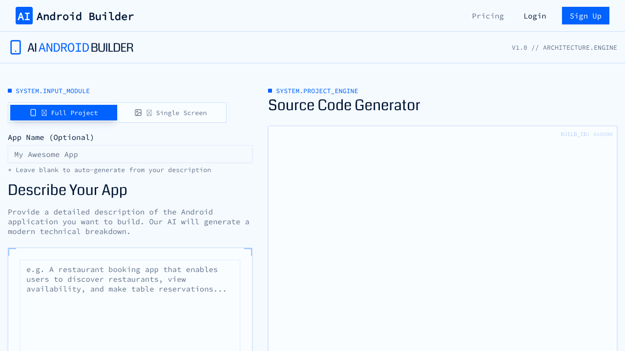 ai android app builder website screenshot