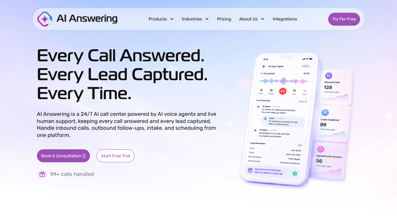 AI Answering website screenshot