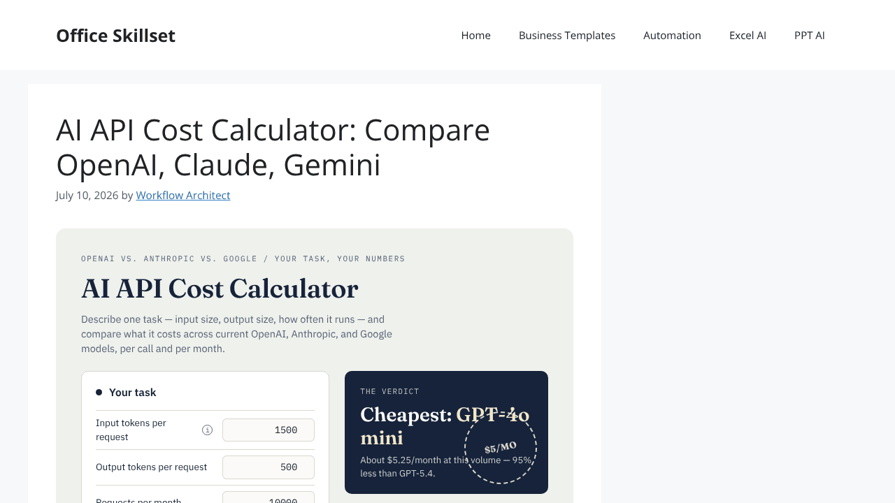 AI API Cost Calculator website screenshot