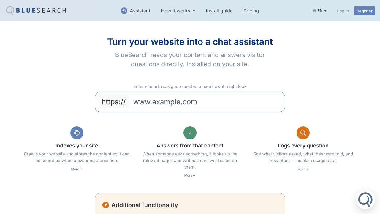 AI assistant based on site scrape website screenshot