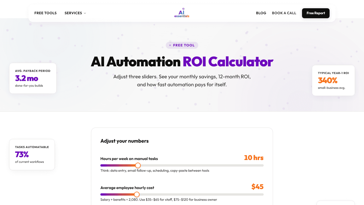 AI Automation ROI Calculator website screenshot