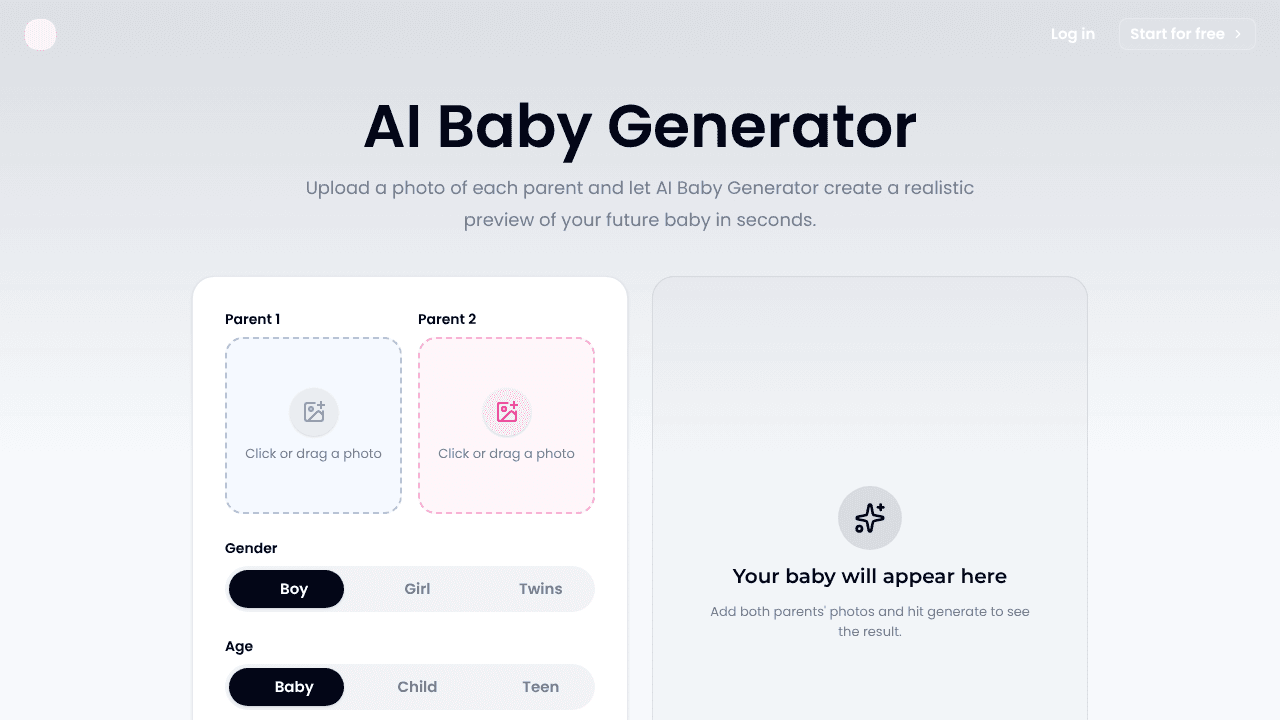 AI Baby Generator website screenshot