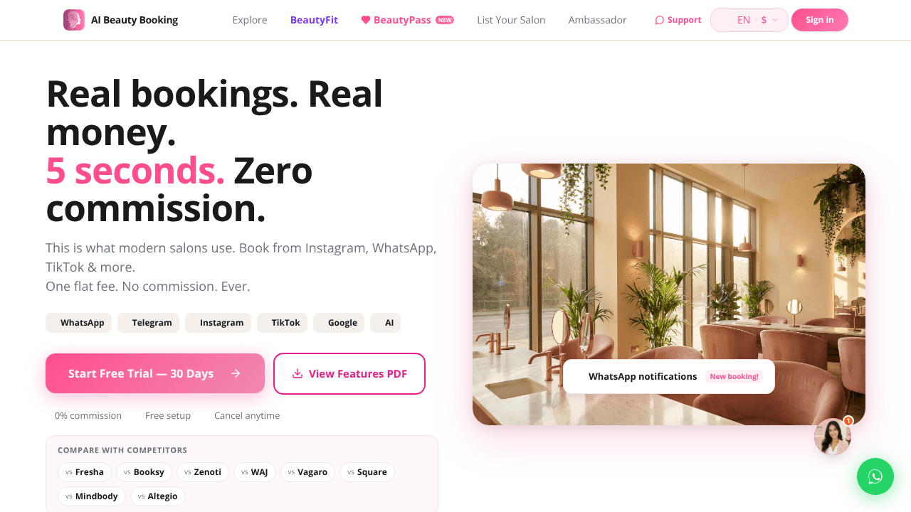 Ai Beauty Booking website screenshot