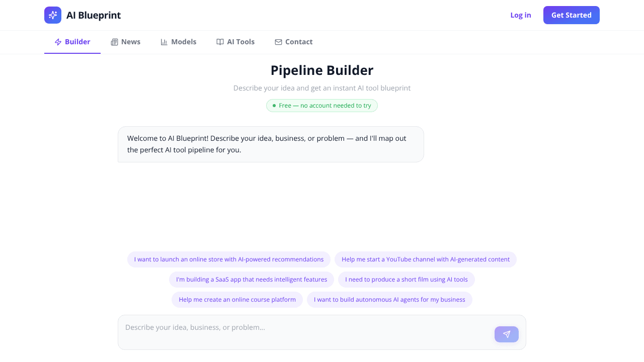 AI BluePrint Builder website screenshot