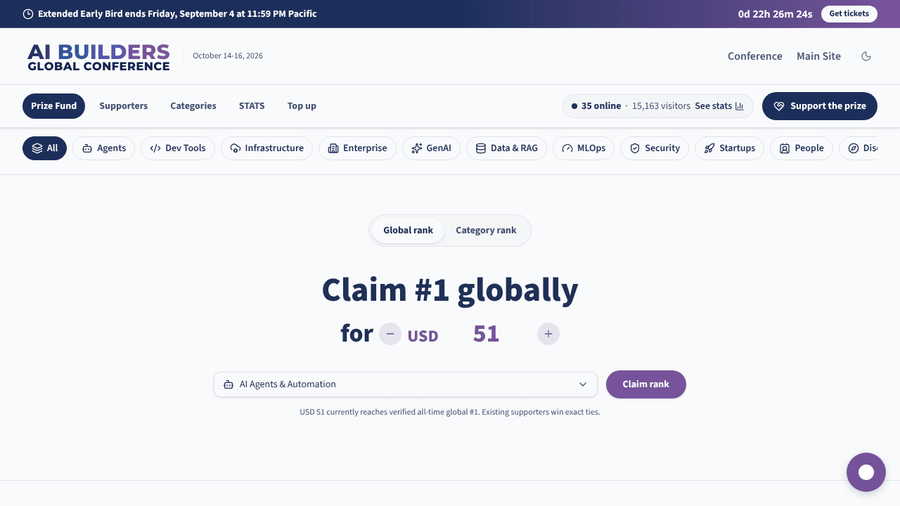 AI Builders Leaderboard website screenshot