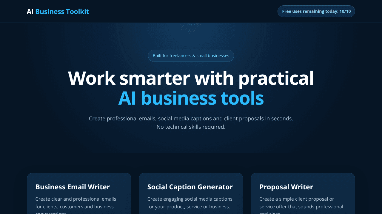 AI Business Toolkit website screenshot