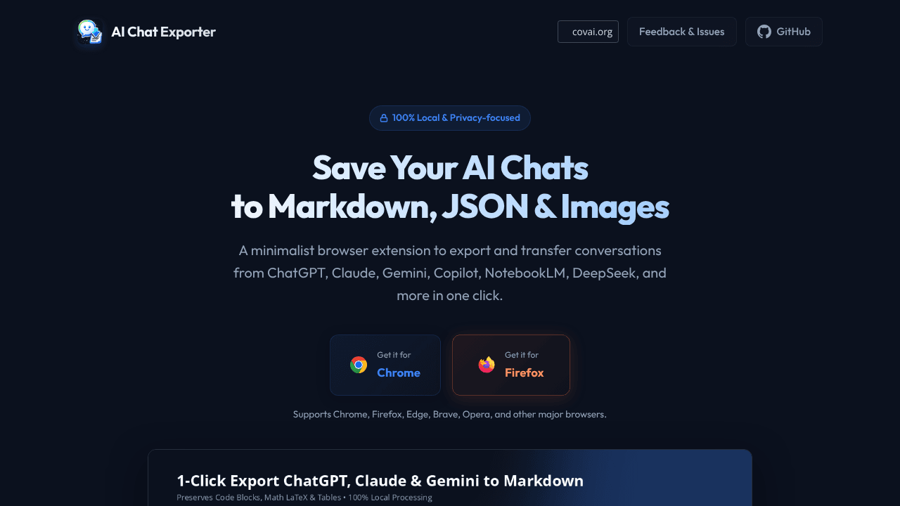 AI Chat Exporter website screenshot