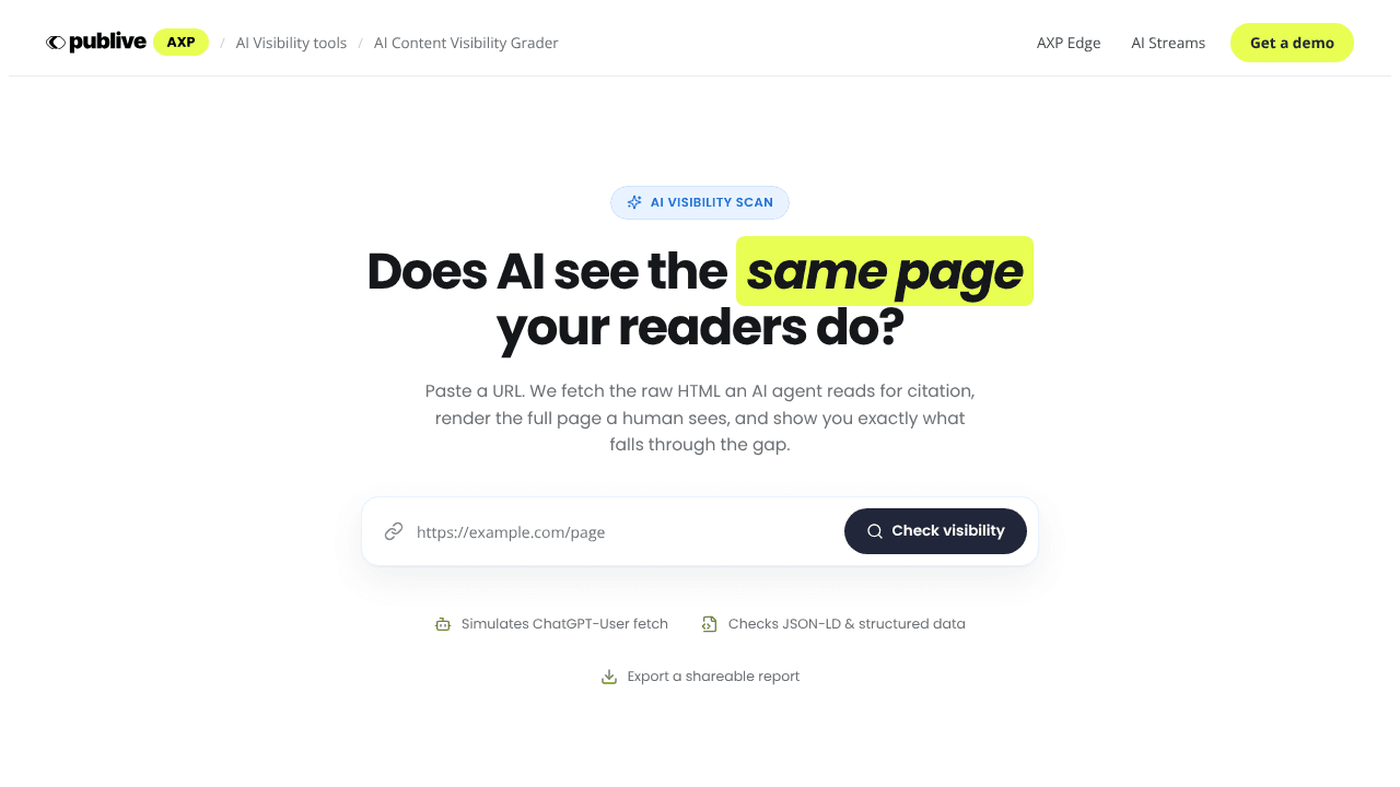 AI Content Visibility Grader website screenshot