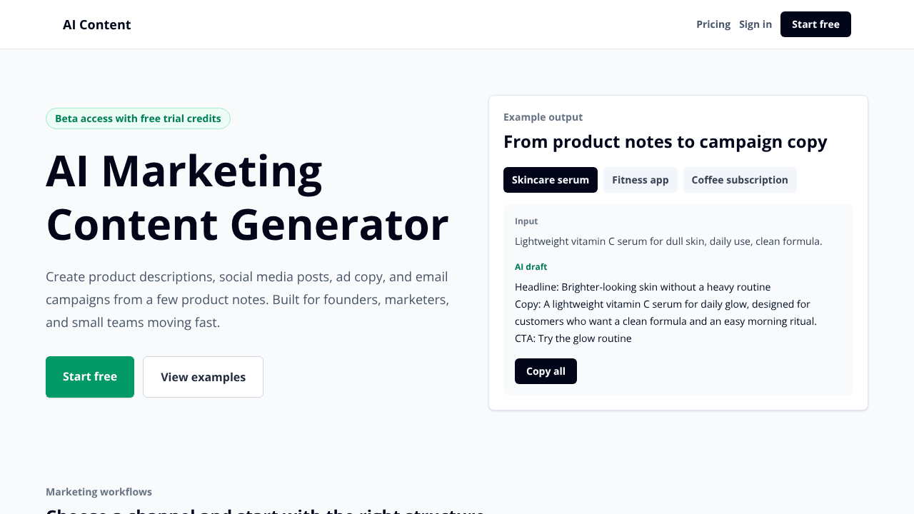 AI Content website screenshot