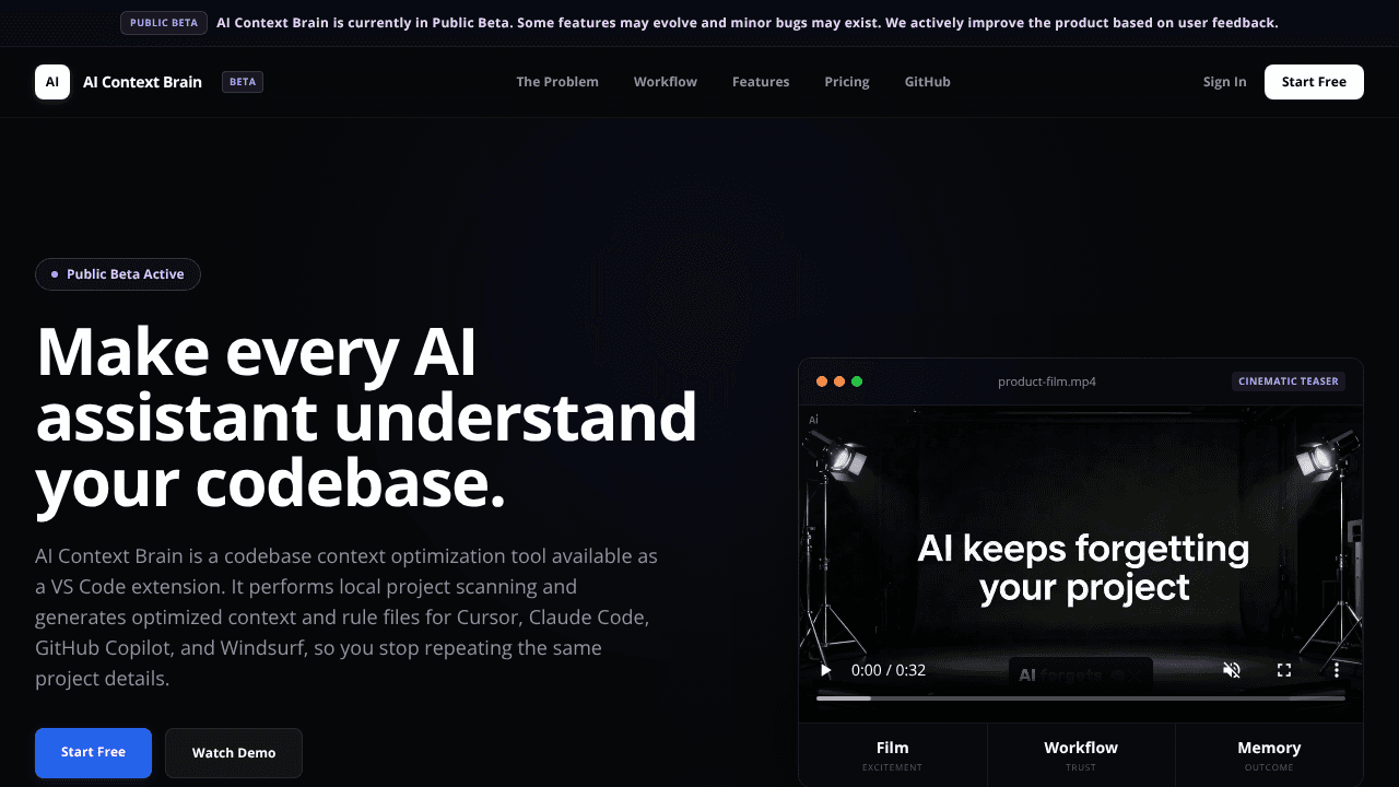 AI Context Brain website screenshot