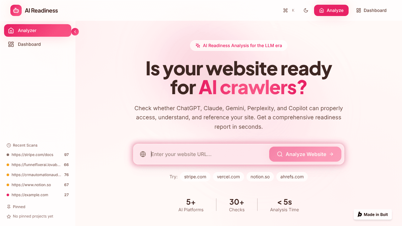 AI Crawler Readiness Checker website screenshot