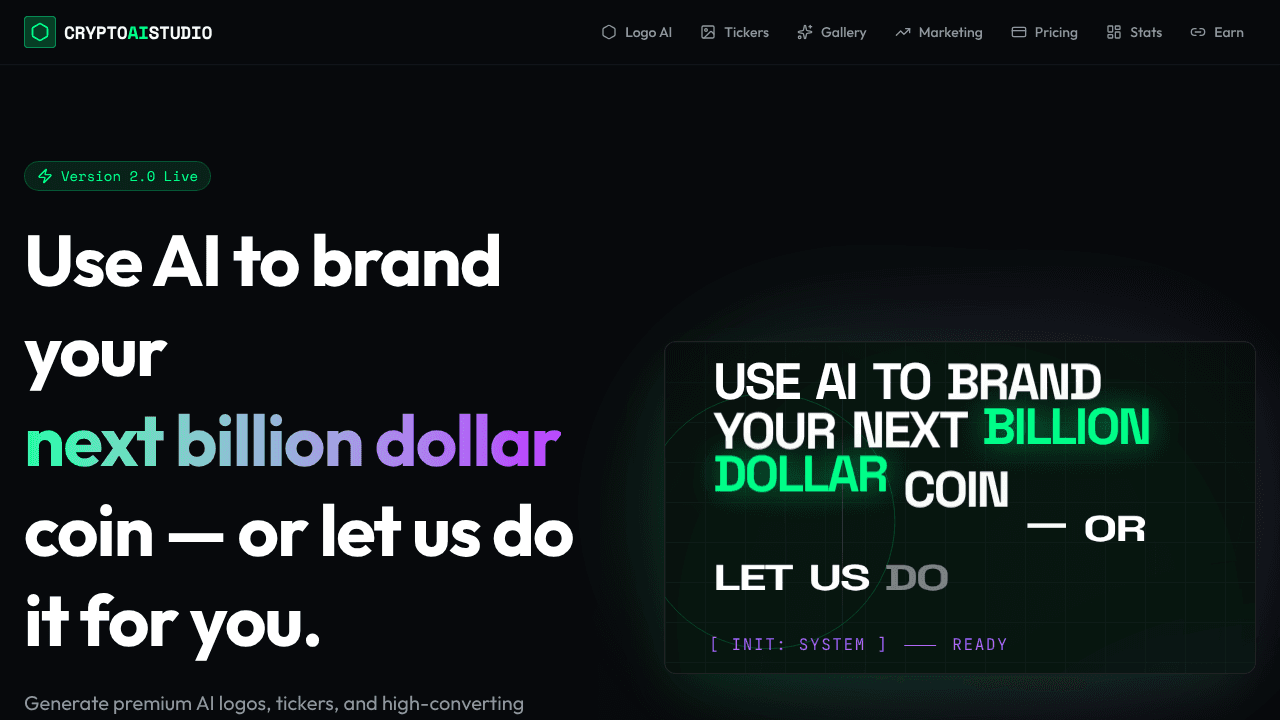 AI Crypto Coin Generator website screenshot