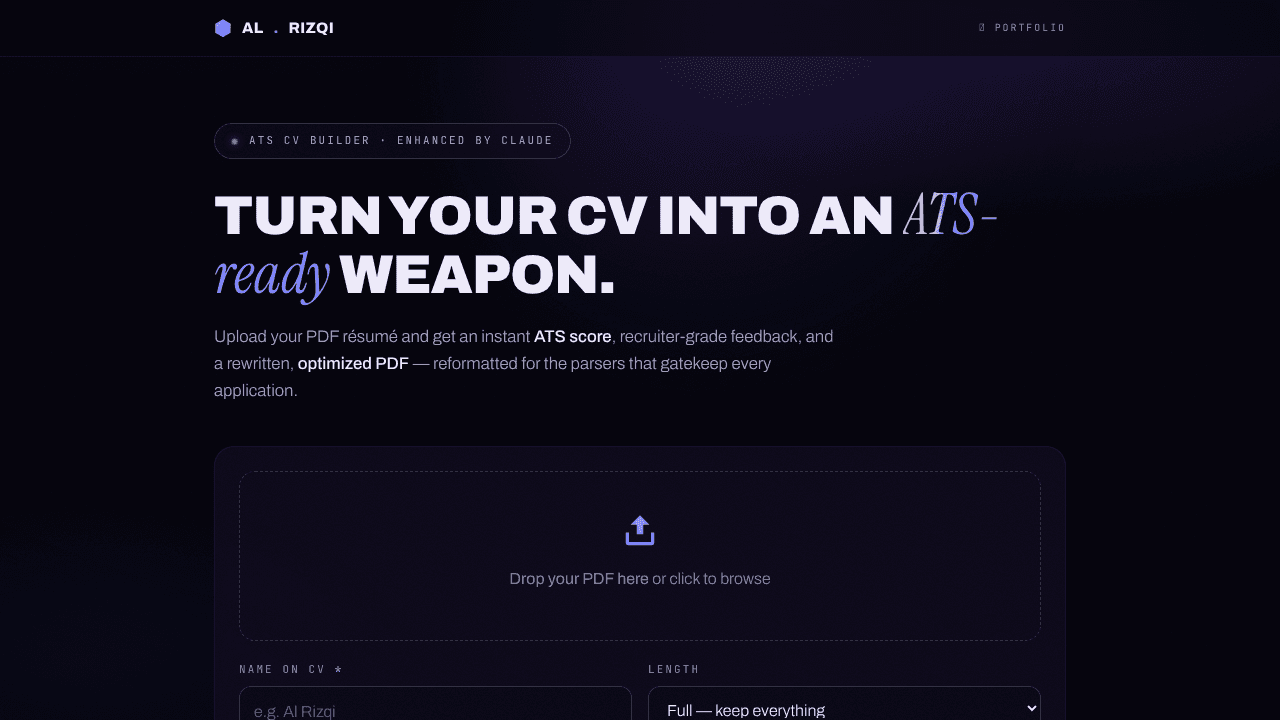 AI CV Optimizer website screenshot