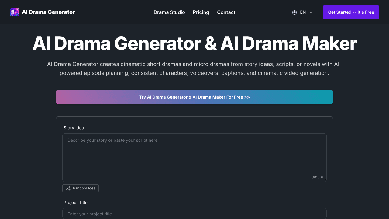 AI Drama Generator website screenshot