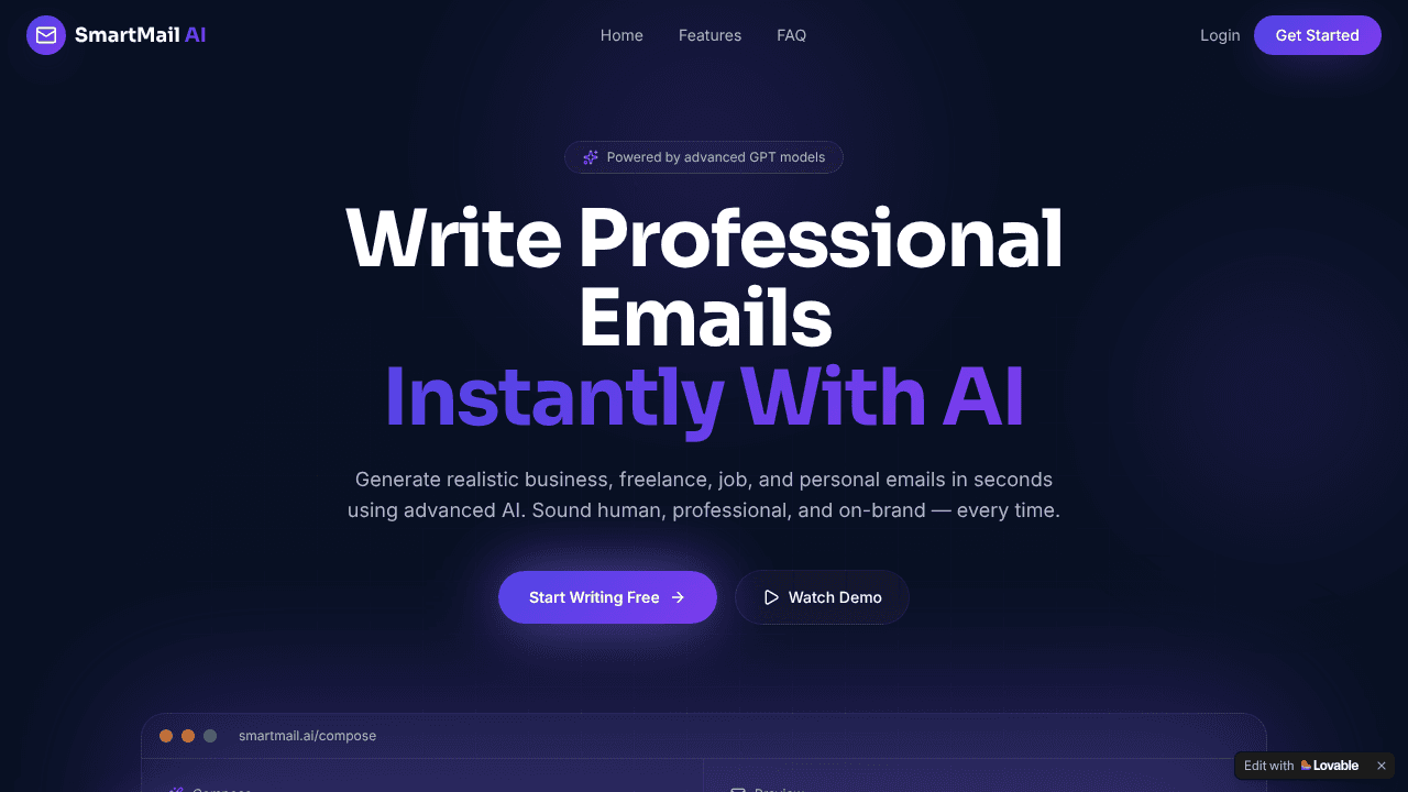 AI Email Writer  website screenshot