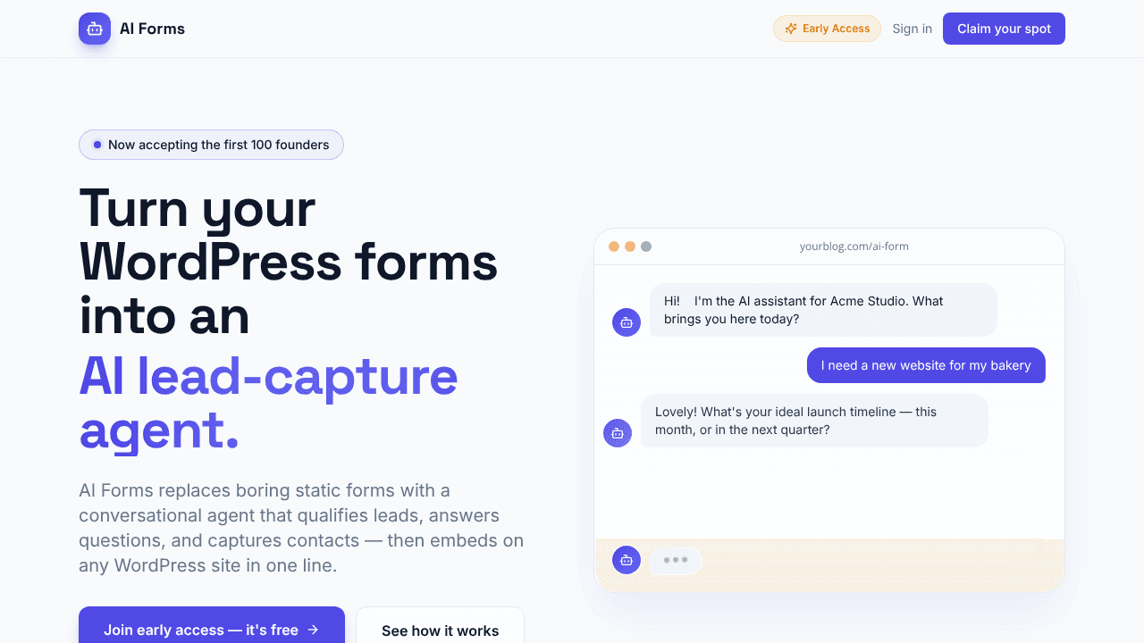 AI Forms for WordPress website screenshot