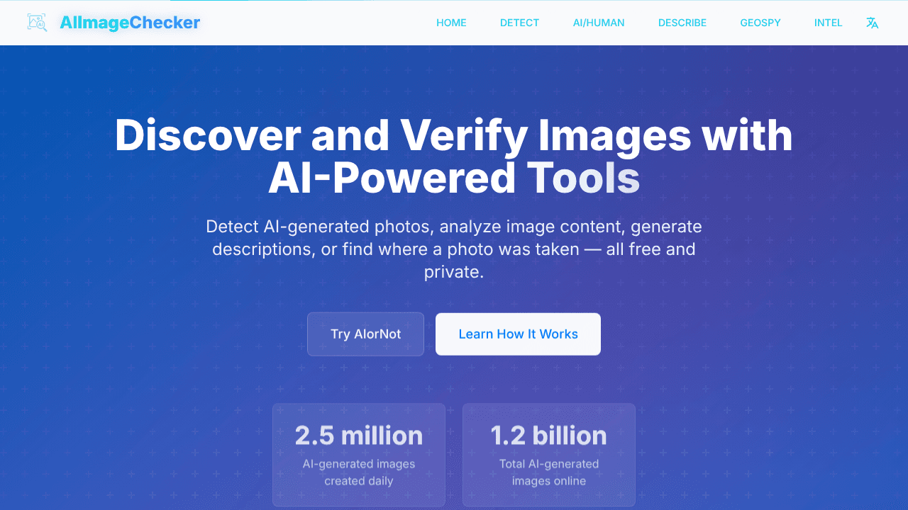AI image checker website screenshot