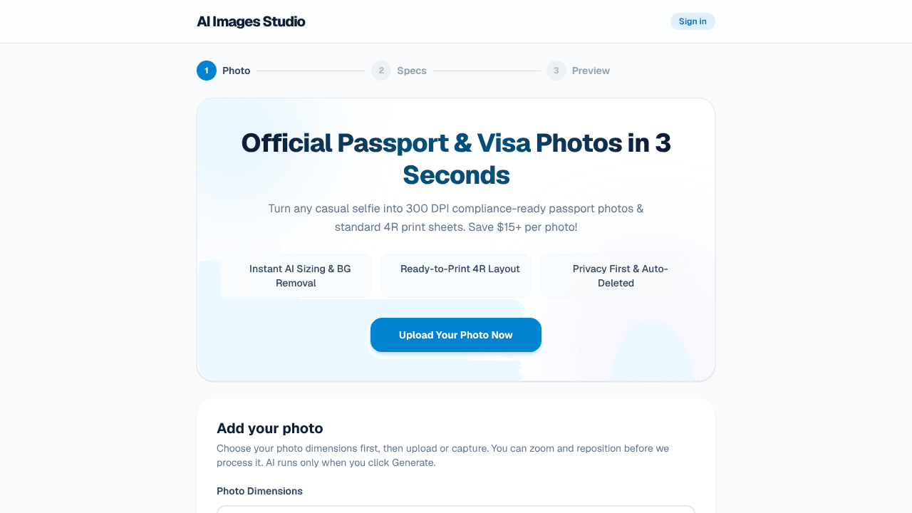 AI Images Studio website screenshot
