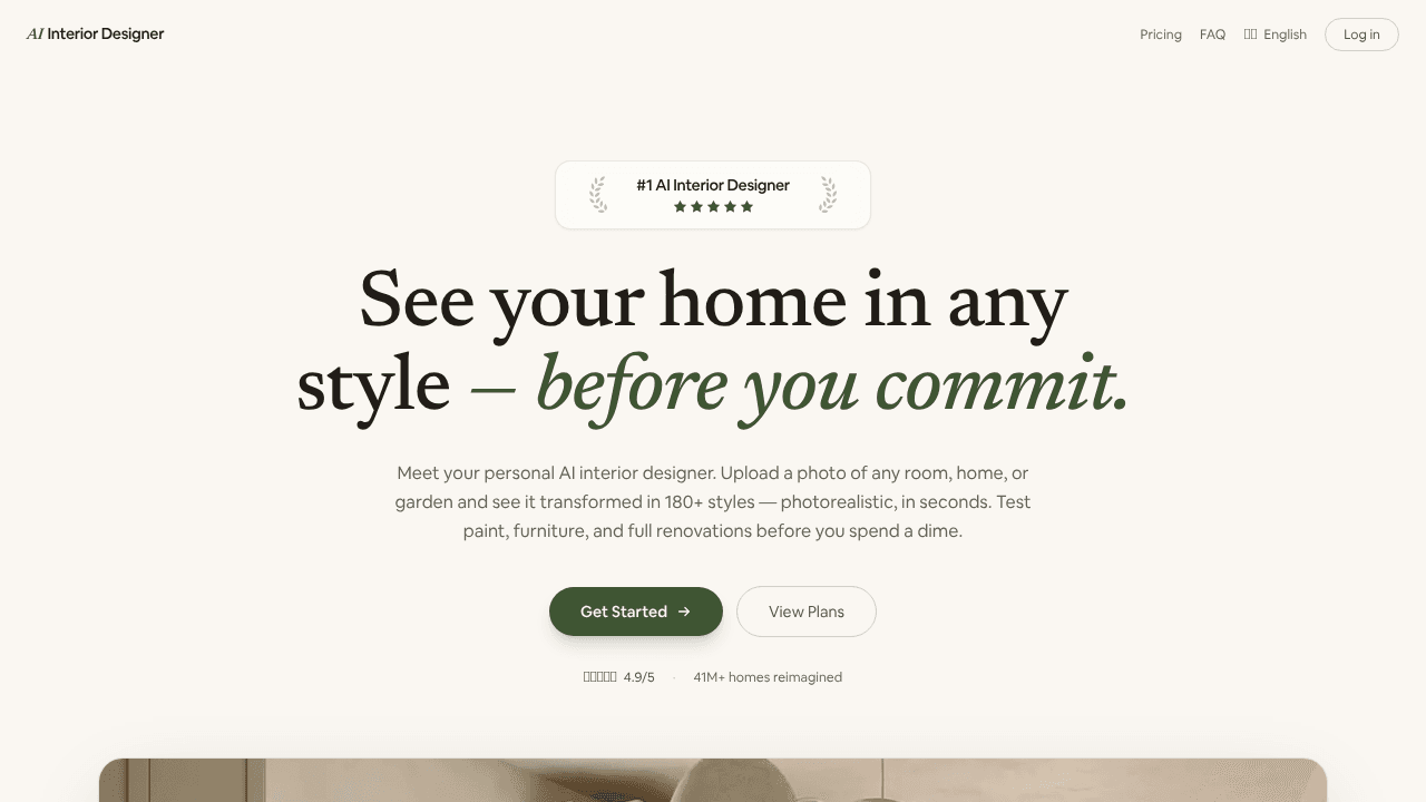 AI Interior Designer website screenshot