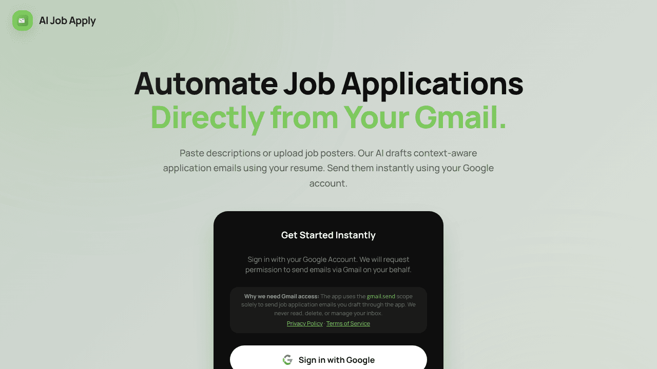 AI Job Apply Assistant website screenshot
