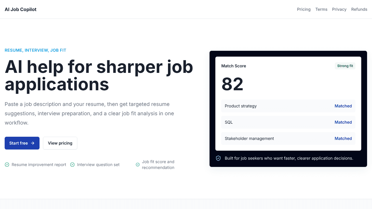 AI Job Copilot website screenshot