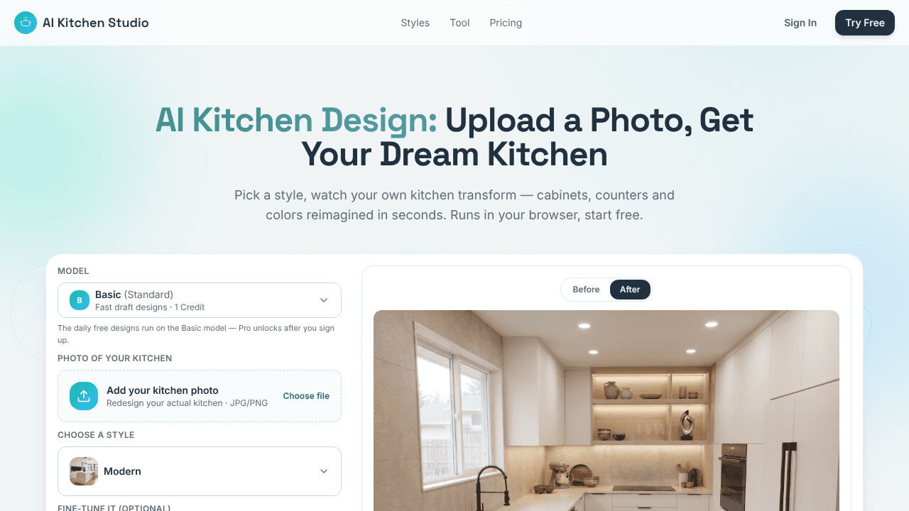 AI Kitchen Design website screenshot