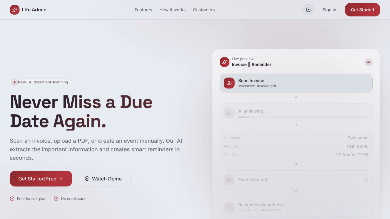 AI Life Admin website screenshot