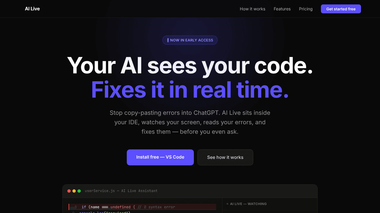 AI Live Assistant website screenshot
