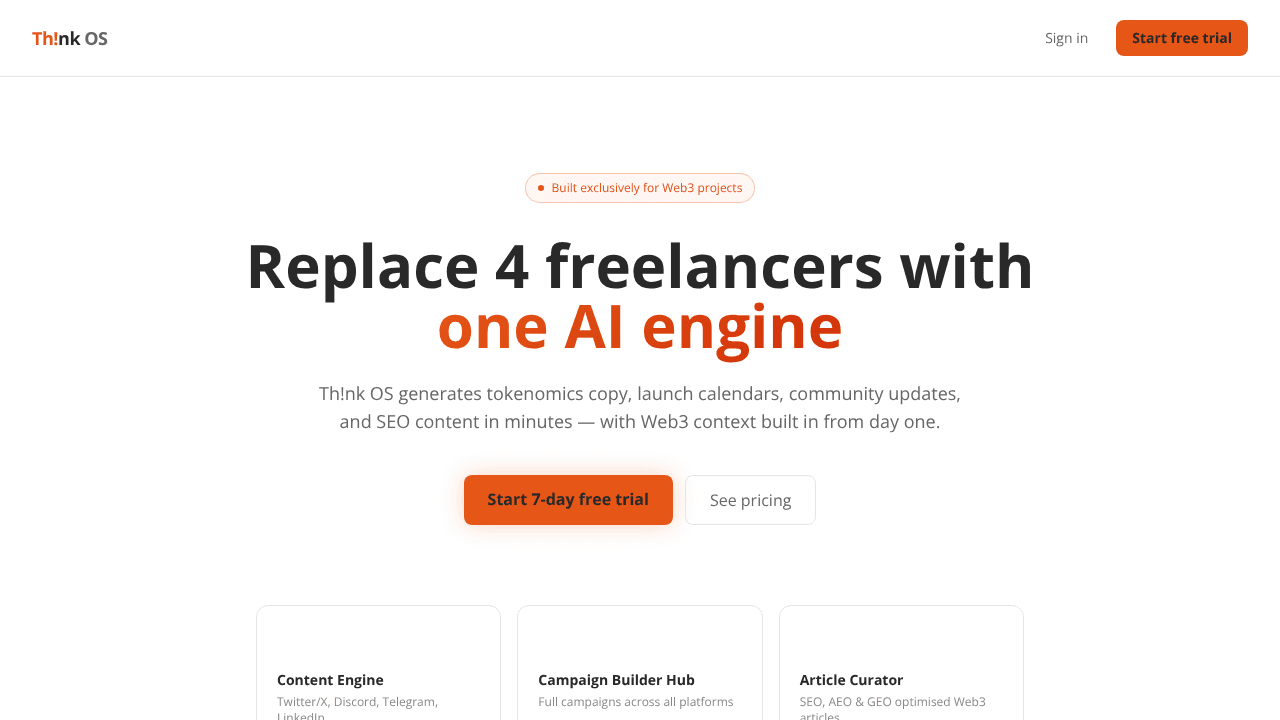 AI Marketing OS for Web3 teams website screenshot