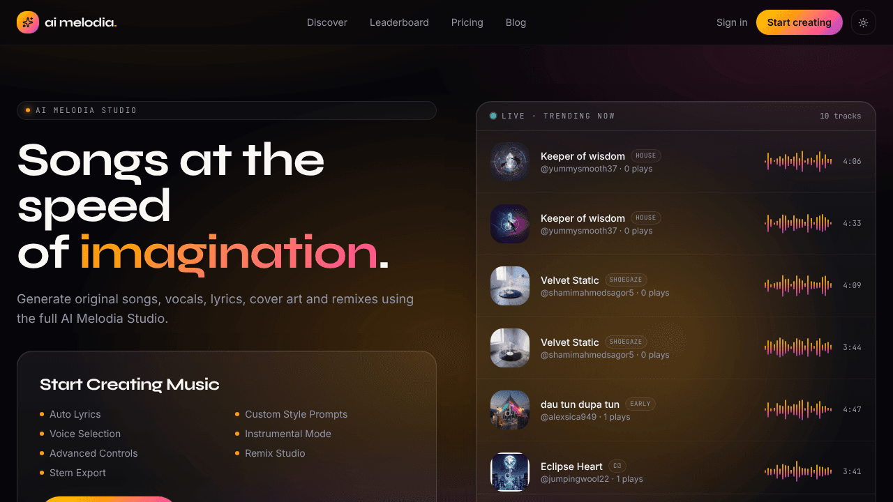 Ai Melodia website screenshot