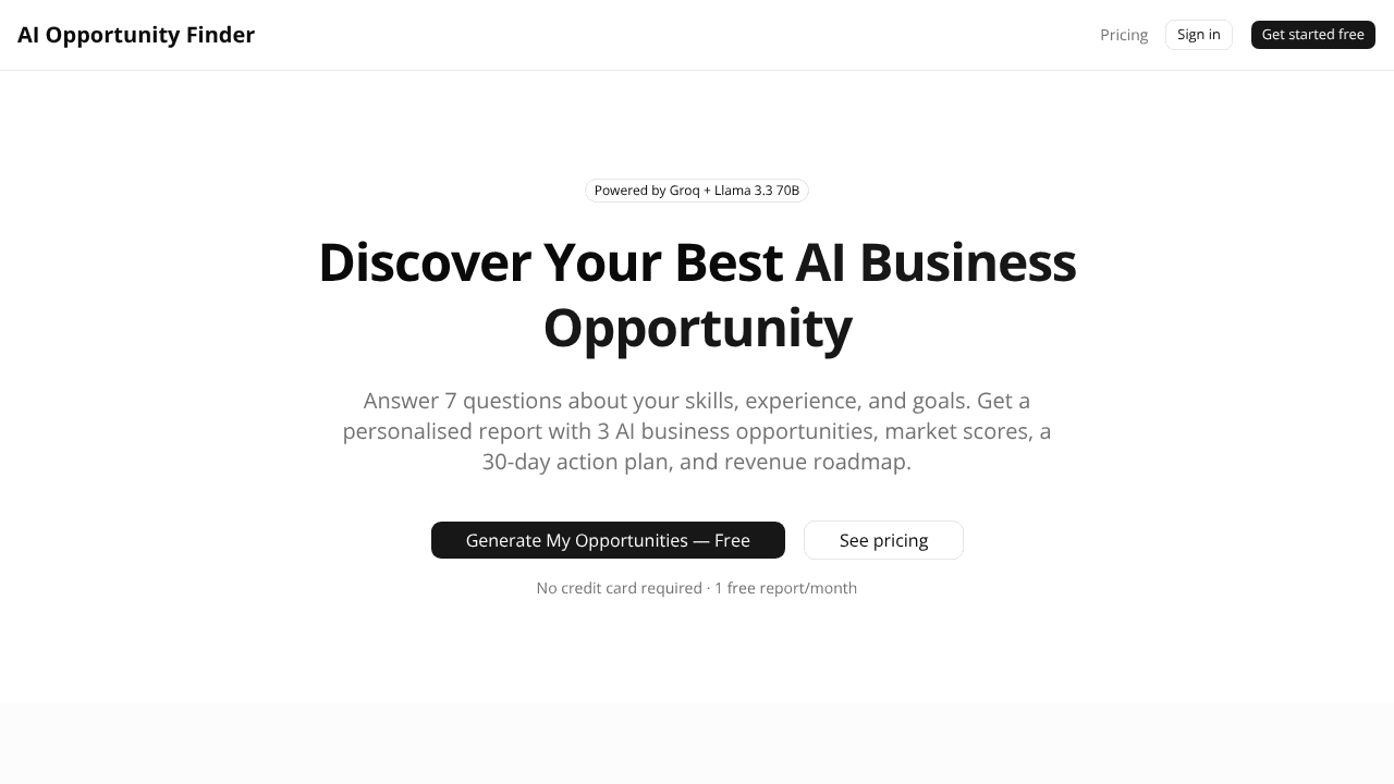 AI Opportunity Finder website screenshot