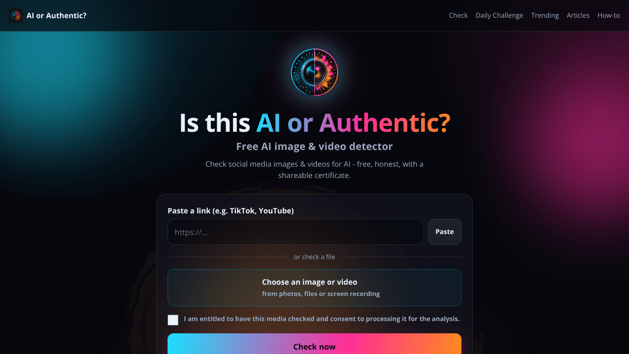 AI or Authentic? website screenshot