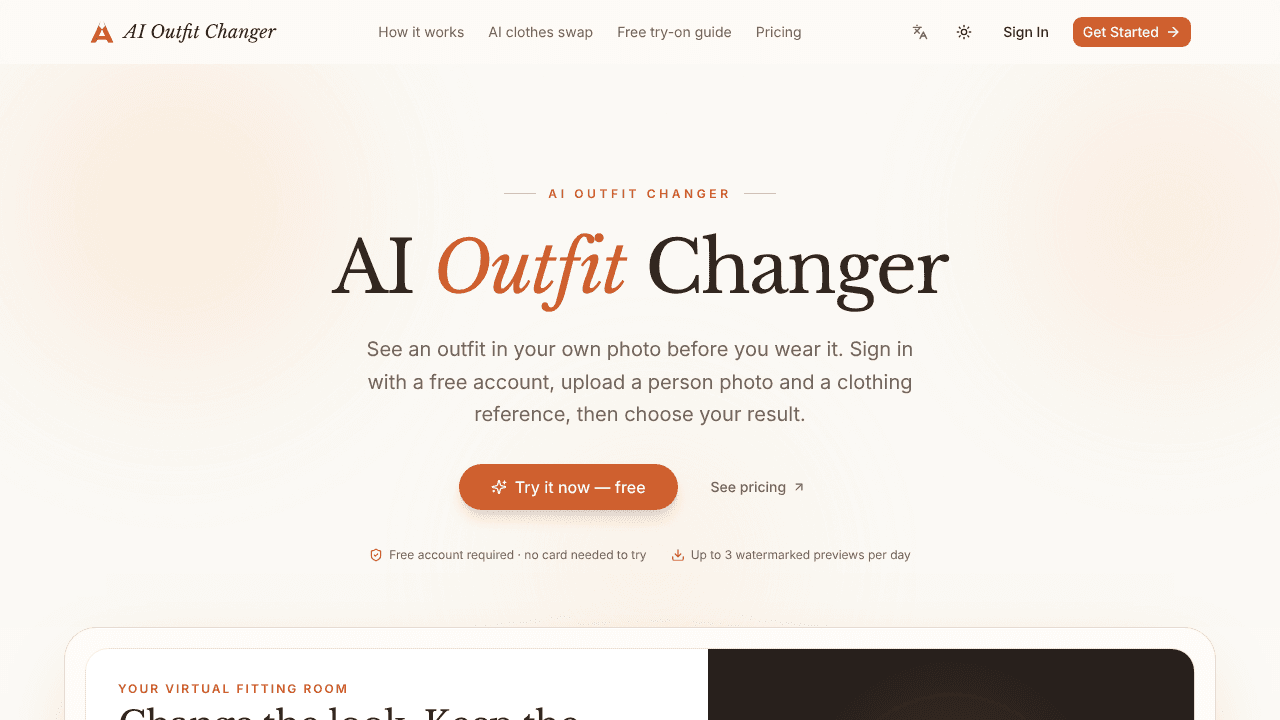 AI Outfit Changer website screenshot
