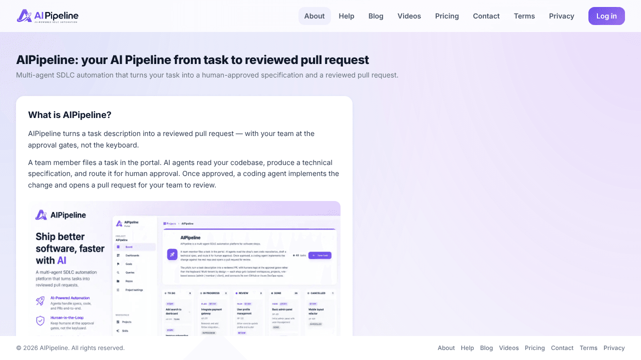 AI Pipeline website screenshot
