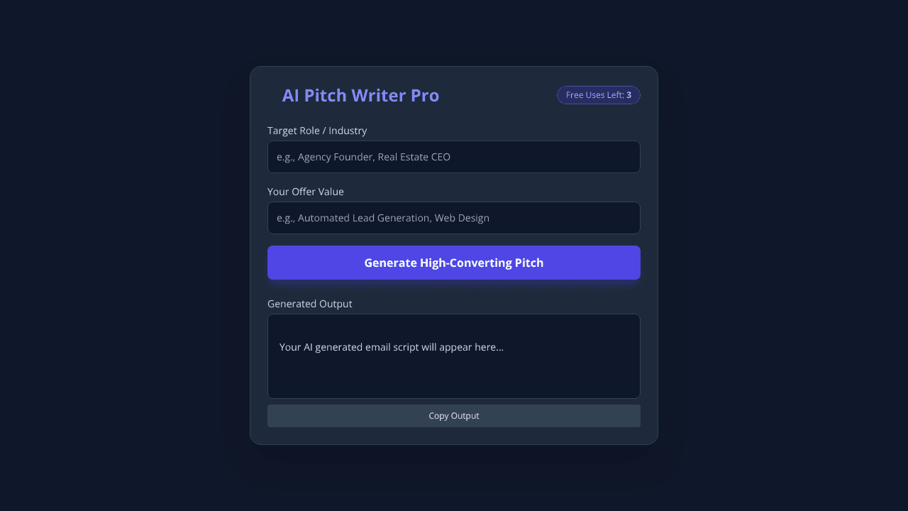 AI Pitch Writer Pro website screenshot