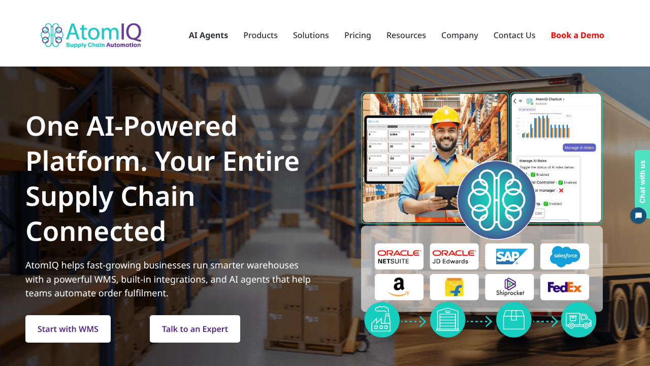 AI-Powered WMS & Supply Chain Platform website screenshot