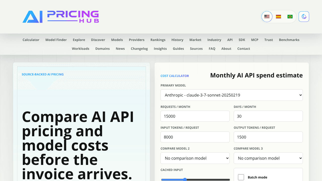 AI Pricing Hub website screenshot