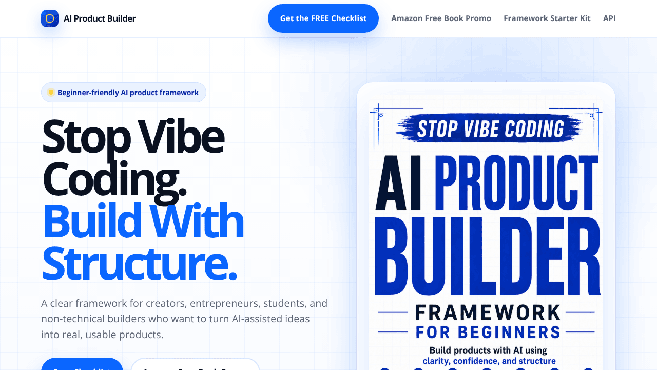 AI Product Builder Framework website screenshot