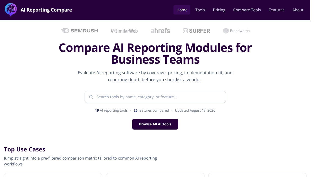 AI Reporting Compare website screenshot