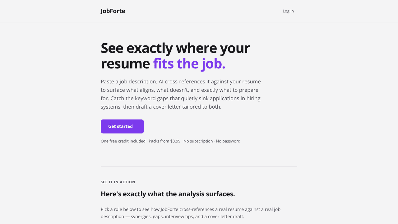 AI resume fit + job tracking, free trial website screenshot