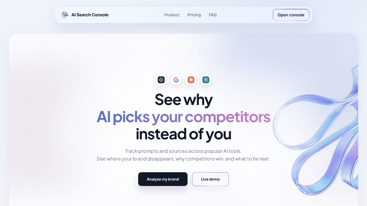 AI Search Console website screenshot