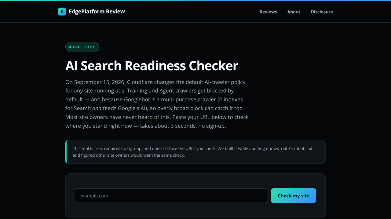 AI Search Readiness Checker website screenshot